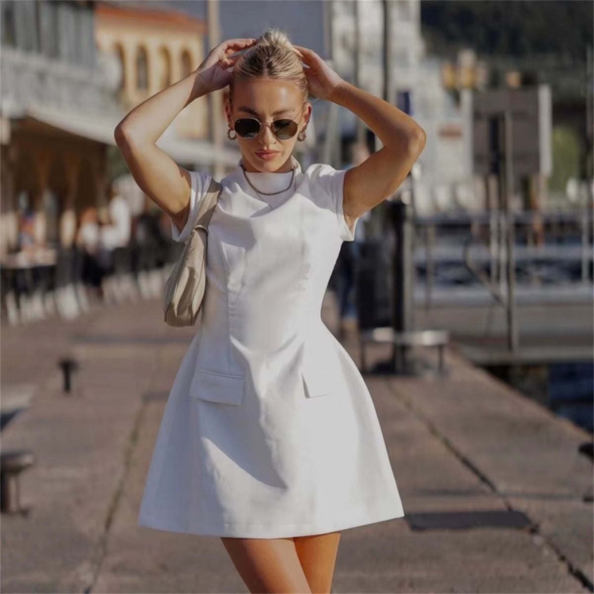 2025 Women‘S Sexy Slim Fit Hollow Mini Dress Spring New Y2K Sleeveless A- LINE Black Dress High Street Commute Elegant Dresses