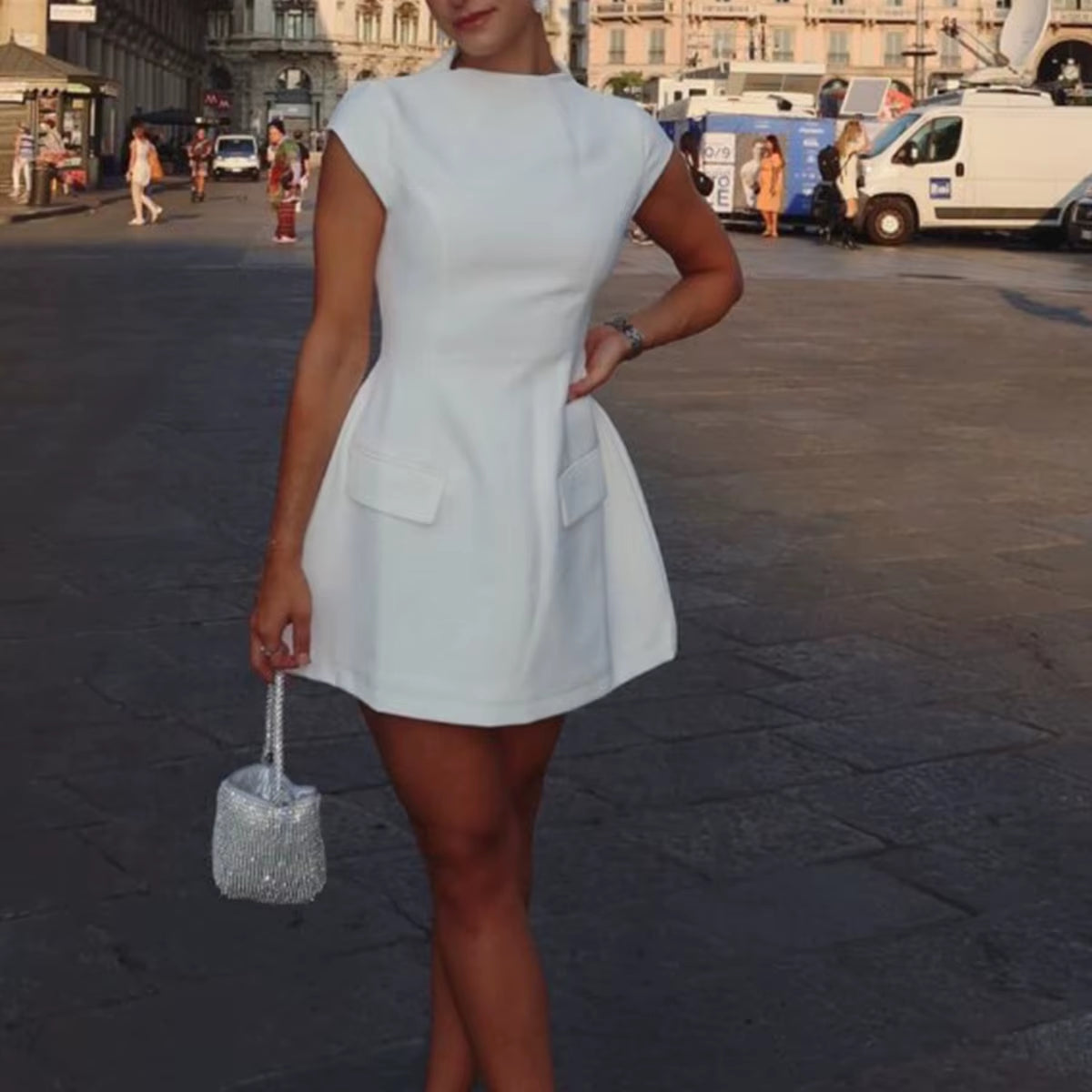 2025 Women‘S Sexy Slim Fit Hollow Mini Dress Spring New Y2K Sleeveless A- LINE Black Dress High Street Commute Elegant Dresses